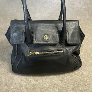Designer Tory Burch Classic Black Large Napa Leather Gold Hand Bag Satchel